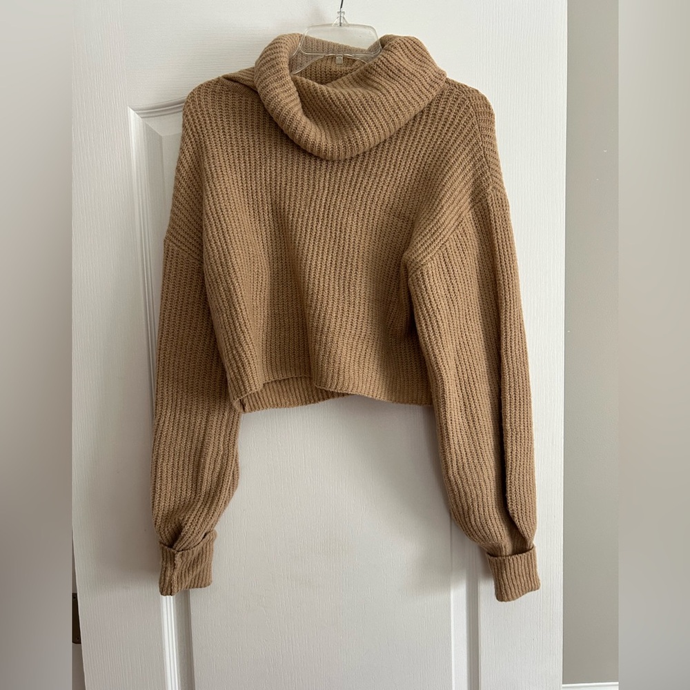 HYFVE Cropped Turtleneck Sweater in Camel Tan